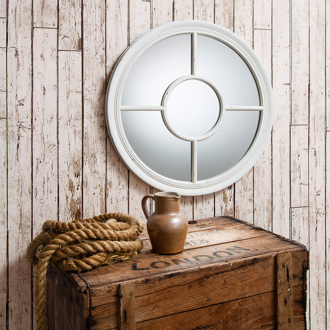 Nelson Lighting NL1409753 Distressed White Round Window Mirror