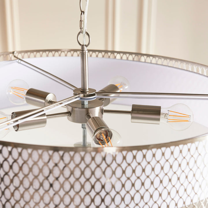 112758 Cordero 5 Light Pendant Nickel White