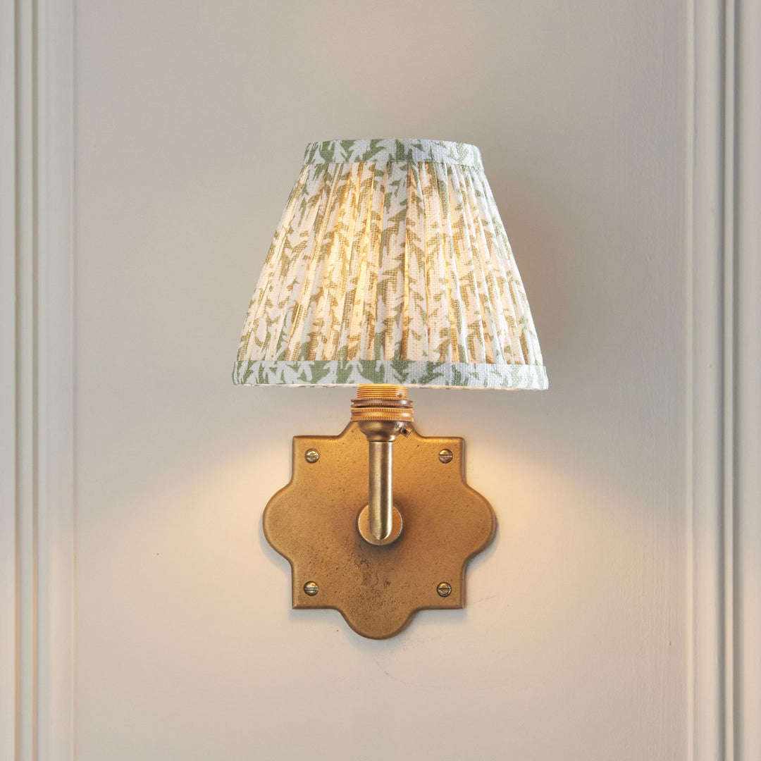 113791 Anvil Angle &amp; Leaf 16cm Wall Light Brass Green