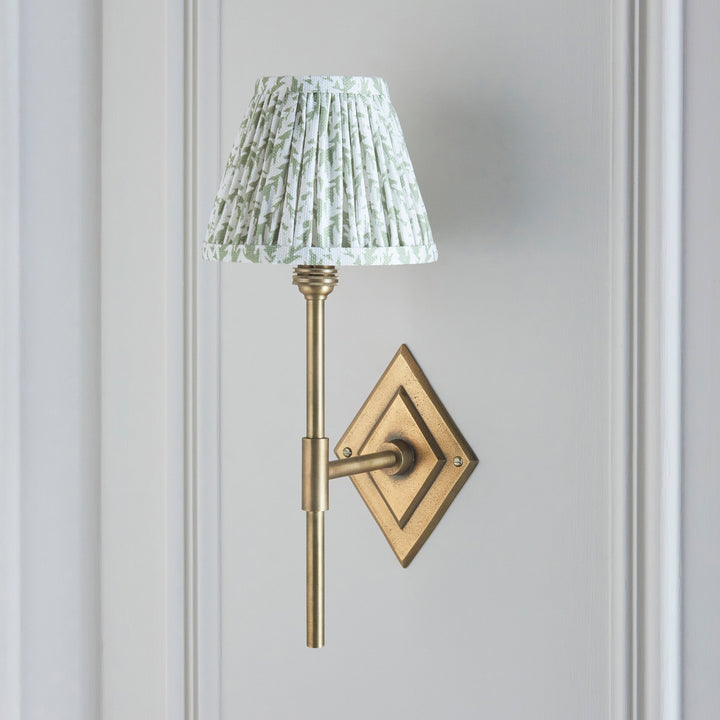 114133 Diamond Tall &amp; Leaf 16cm Wall Light Brass Green