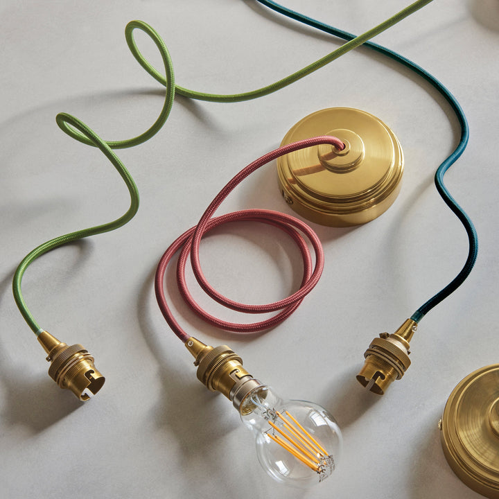 114256 Eltham &amp; Ikat 40cm Pendant Brass Pink