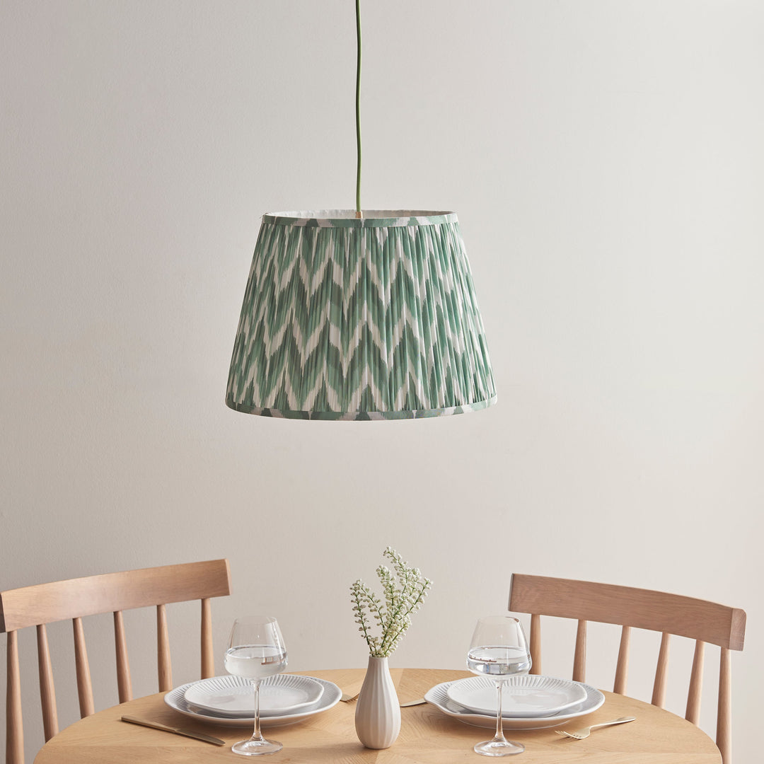 114257 Eltham &amp; Zigzag 40cm Pendant Brass Green