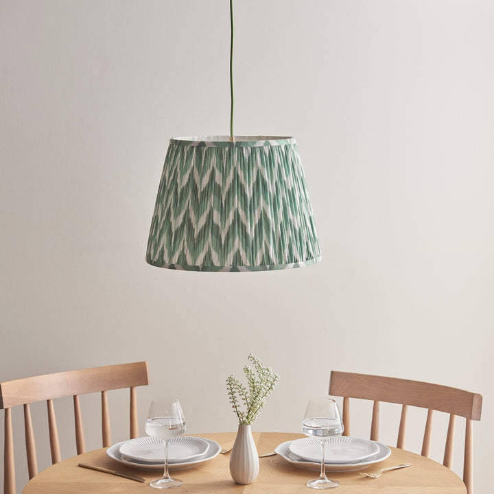 114257 Eltham &amp; Zigzag 40cm Pendant Brass Green
