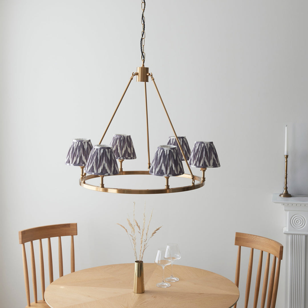 114509 Chester &amp; Zigzag 16cm 6 Light Pendant Brass Grey