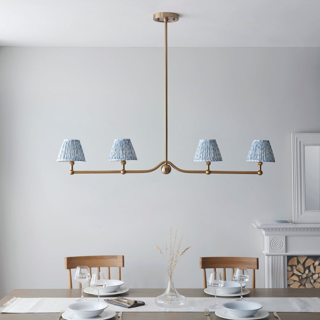 114992 Santiago &amp; Leaf 16cm 4 Light Pendant Brass Blue