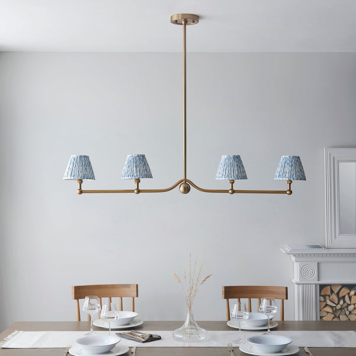 114992 Santiago &amp; Leaf 16cm 4 Light Pendant Brass Blue