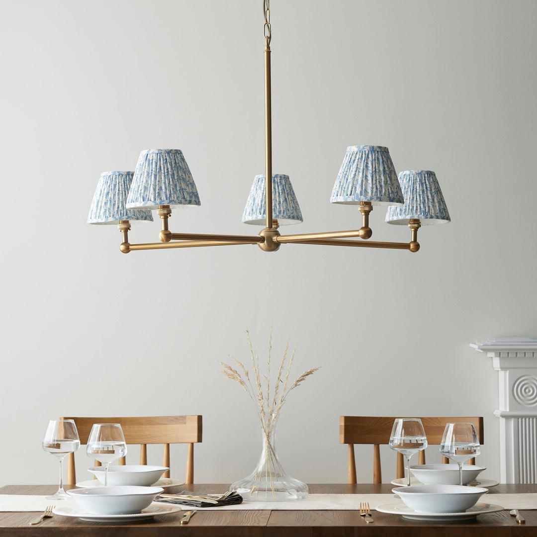 115011 Santiago &amp; Leaf 16cm 5 Light Pendant Brass Blue