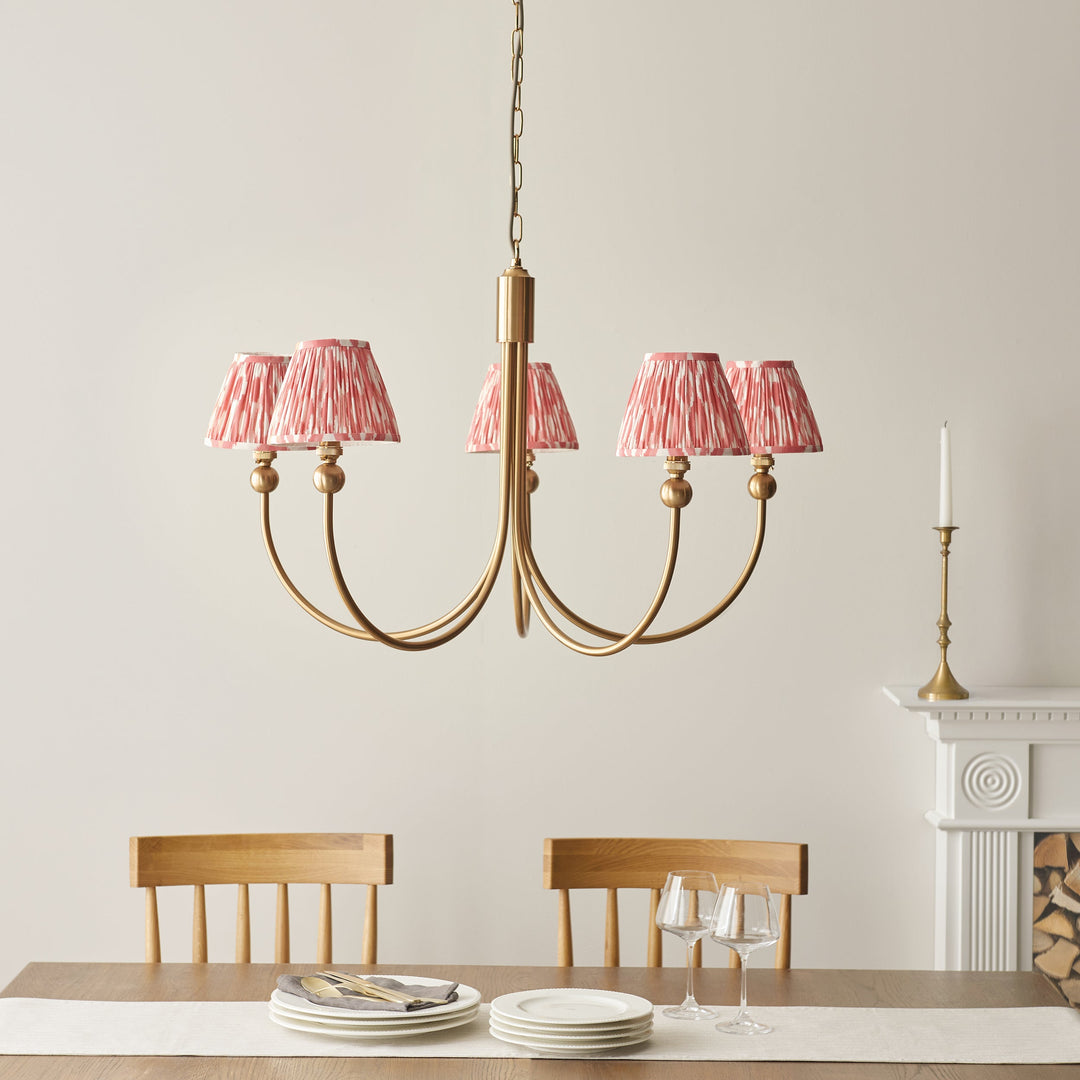 115047 Santiago &amp; Ikat 16cm 5 Light Pendant Brass Pink