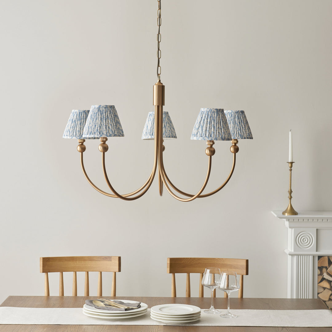 115050 Santiago &amp; Leaf 16cm 5 Light Pendant Brass Blue