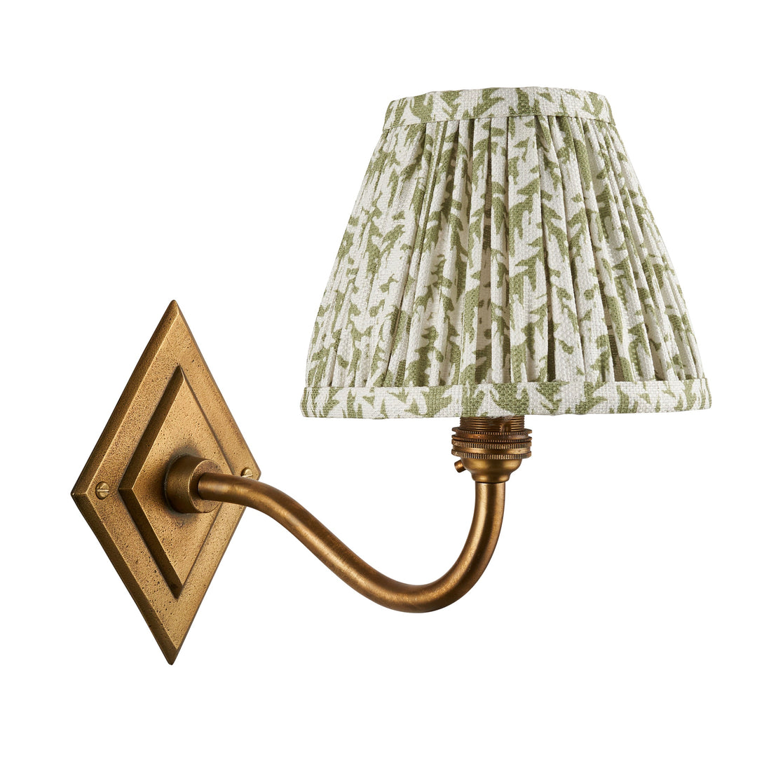 115395 Diamond Curve &amp; Leaf 16cm Wall Light Brass Green