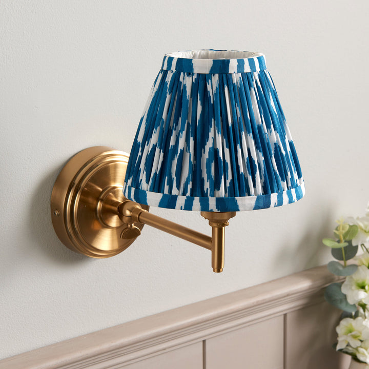 115801 Step Fold &amp; Ikat 16cm Wall Light Brass Blue