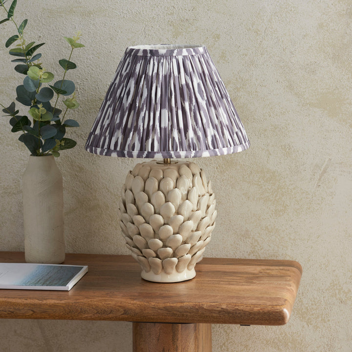 116418 Layered Leaf &amp; Ikat 30cm Table Lamp Ivory Grey