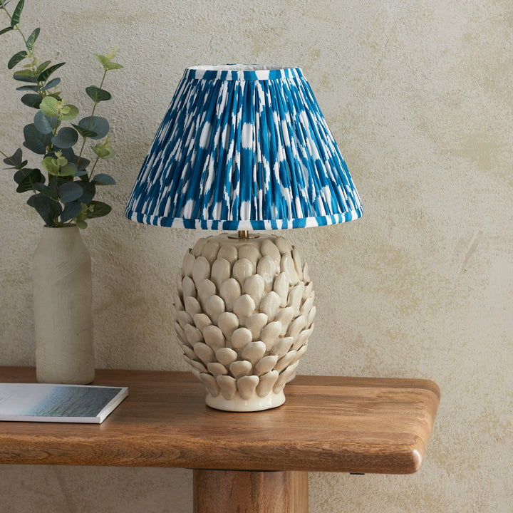 116419 Layered Leaf &amp; Ikat 30cm Table Lamp Ivory Blue
