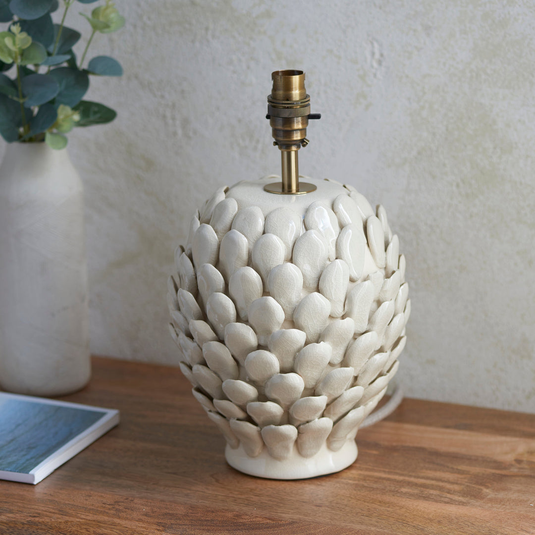 116419 Layered Leaf &amp; Ikat 30cm Table Lamp Ivory Blue