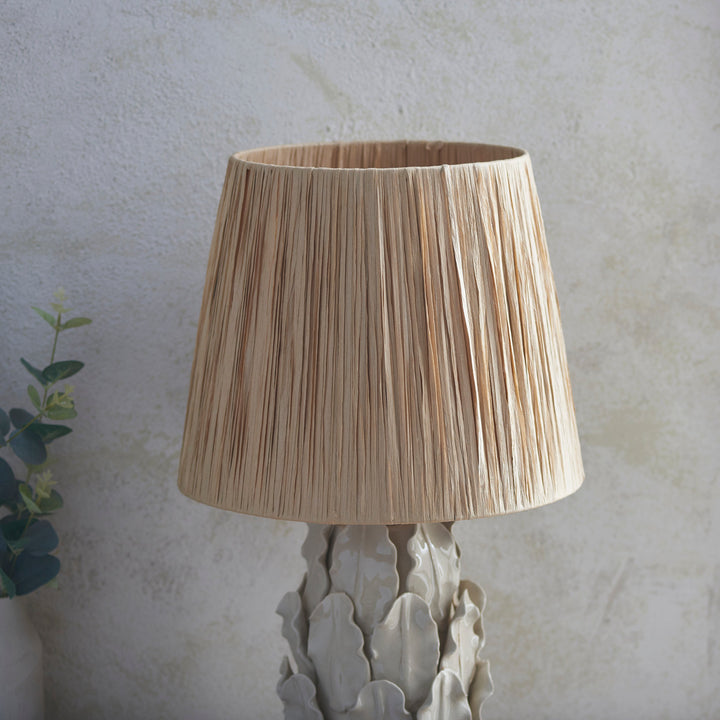 116457 Layered Leaf &amp; Raffia 32cm Table Lamp Ivory