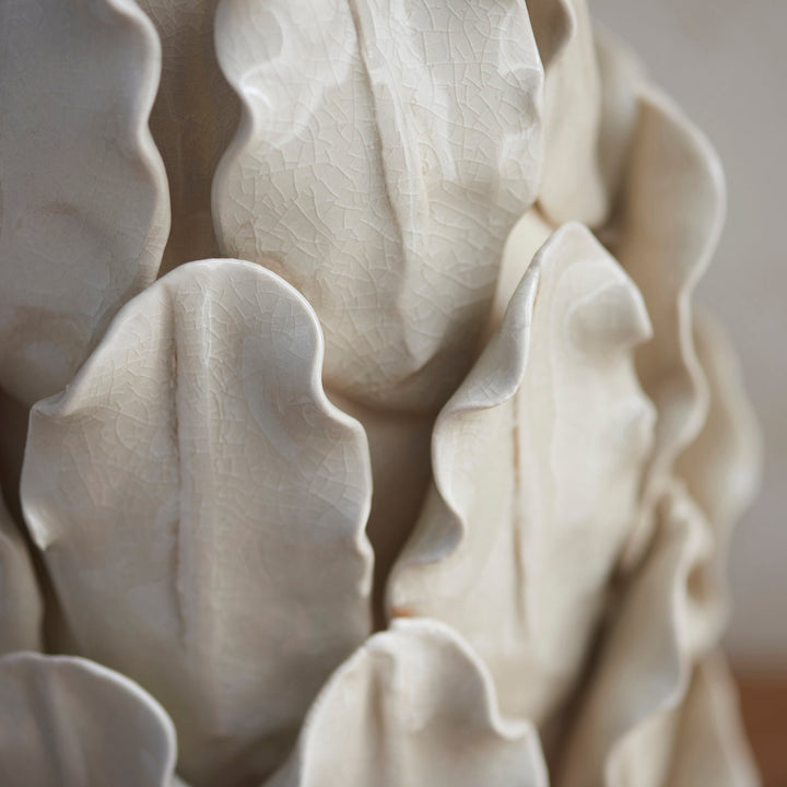 116457 Layered Leaf &amp; Raffia 32cm Table Lamp Ivory