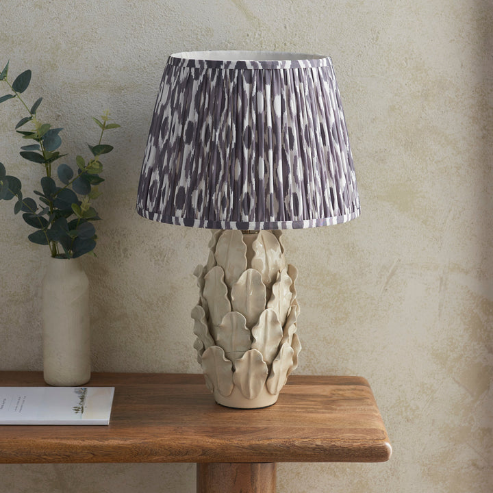 116463 Layered Leaf &amp; Ikat 35cm Table Lamp Ivory Grey