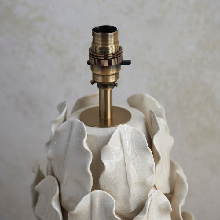 116463 Layered Leaf &amp; Ikat 35cm Table Lamp Ivory Grey