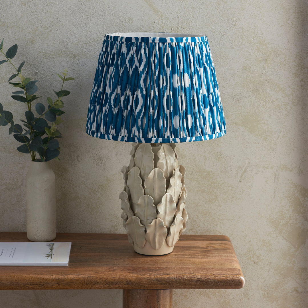 116464 Layered Leaf &amp; Ikat 35cm Table Lamp Ivory Blue