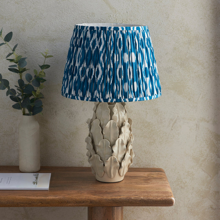 116464 Layered Leaf &amp; Ikat 35cm Table Lamp Ivory Blue