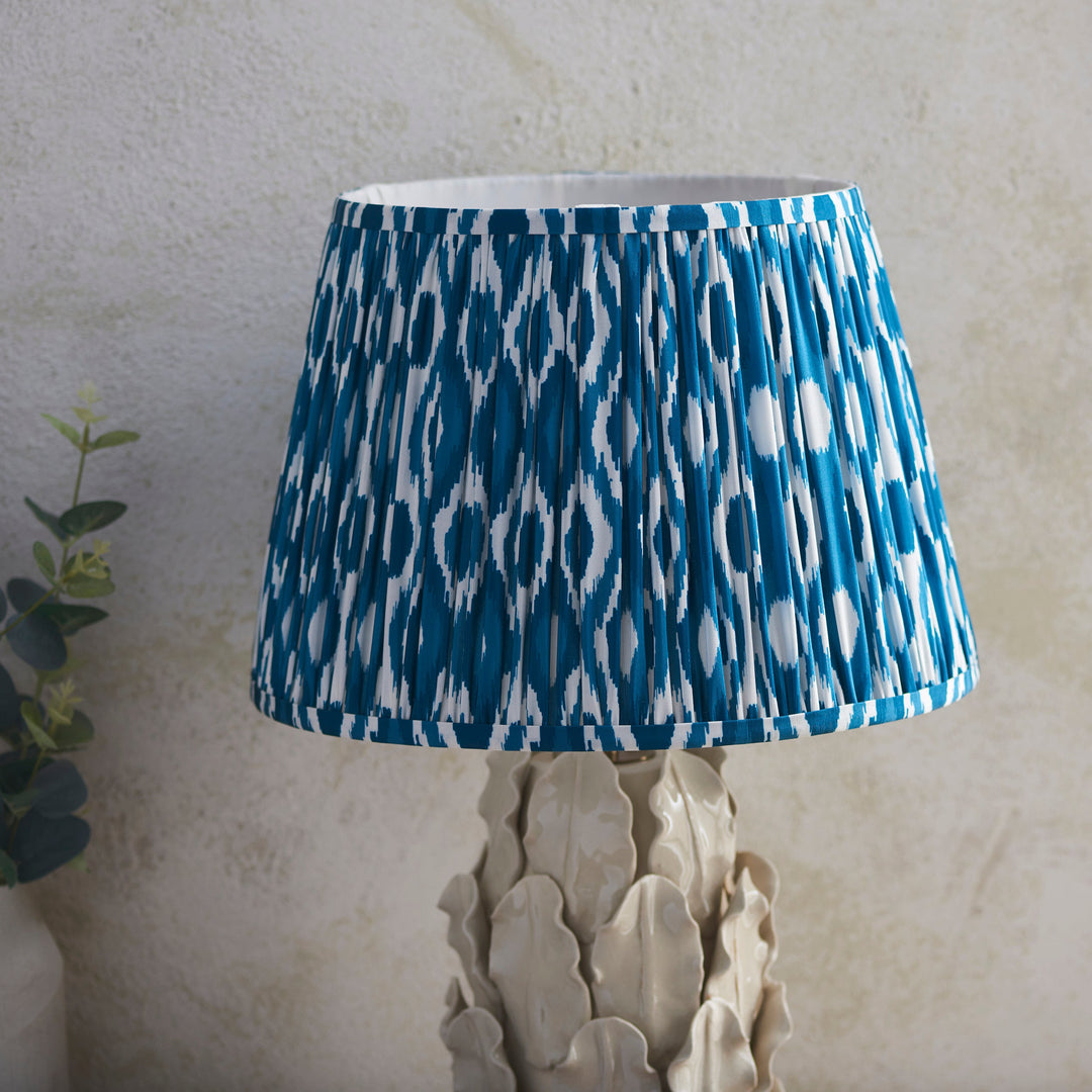 116464 Layered Leaf &amp; Ikat 35cm Table Lamp Ivory Blue