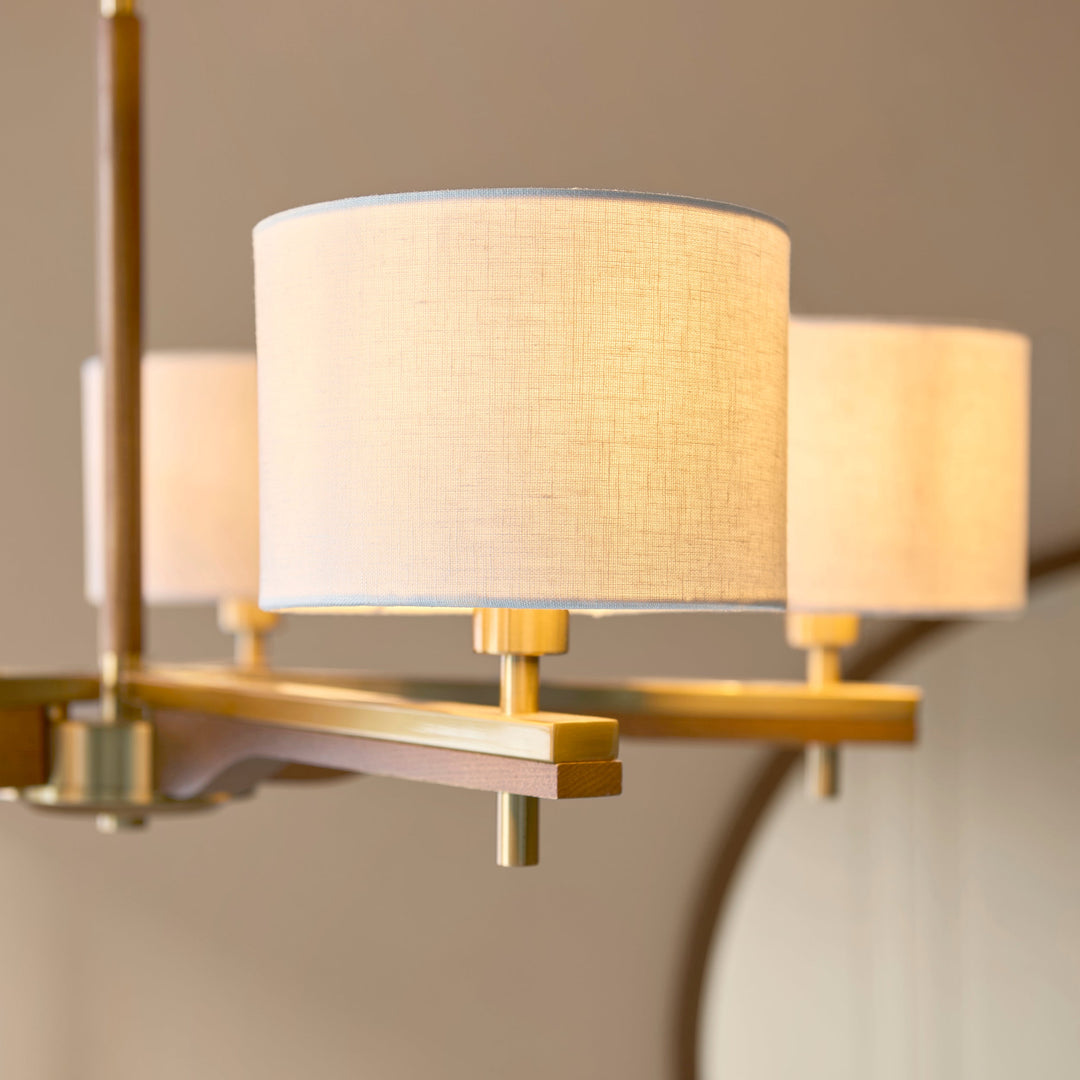 116994 Heathcliff 5 Light Pendant Brass Wood