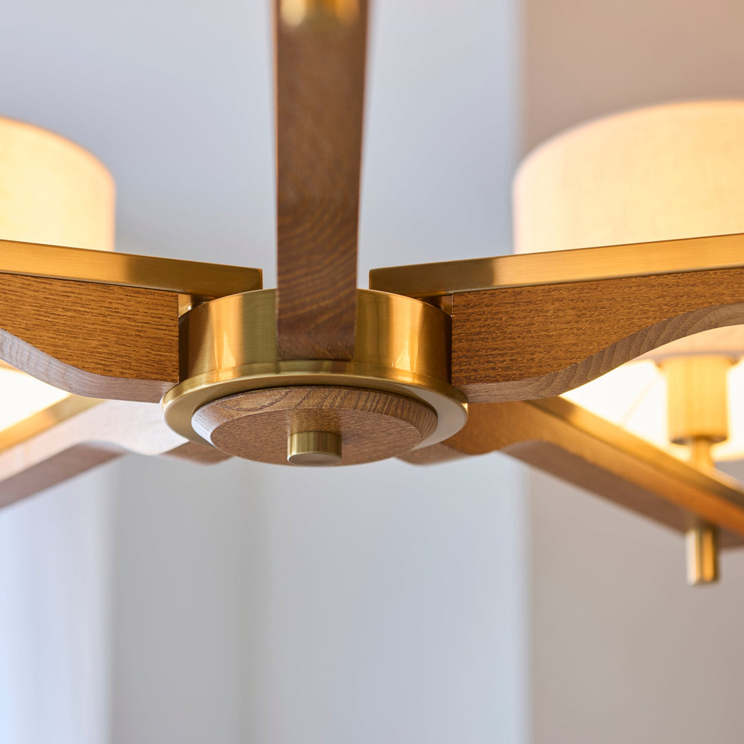 116994 Heathcliff 5 Light Pendant Brass Wood