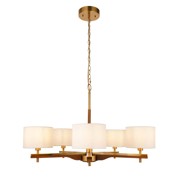 116994 Heathcliff 5 Light Pendant Brass Wood