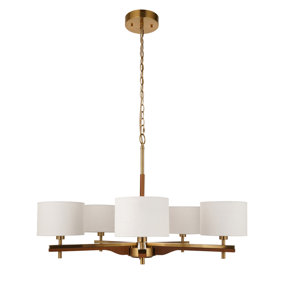 116994 Heathcliff 5 Light Pendant Brass Wood