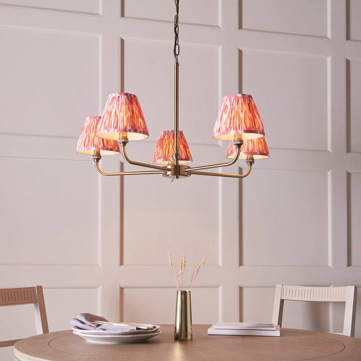 118045 Lille &amp; Ikat 16cm 5 Light Pendant Brass Pink