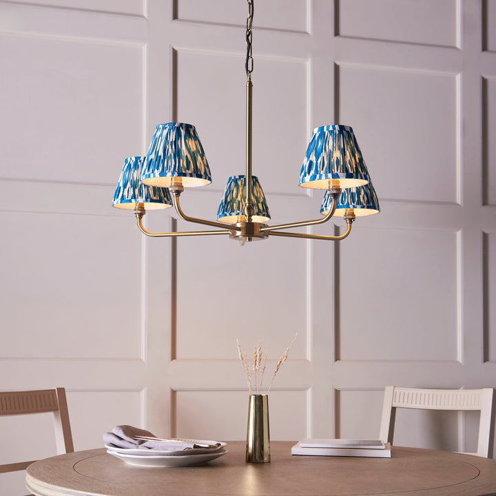 118054 Lille &amp; Ikat 16m 5 Light Pendant Brass Blue