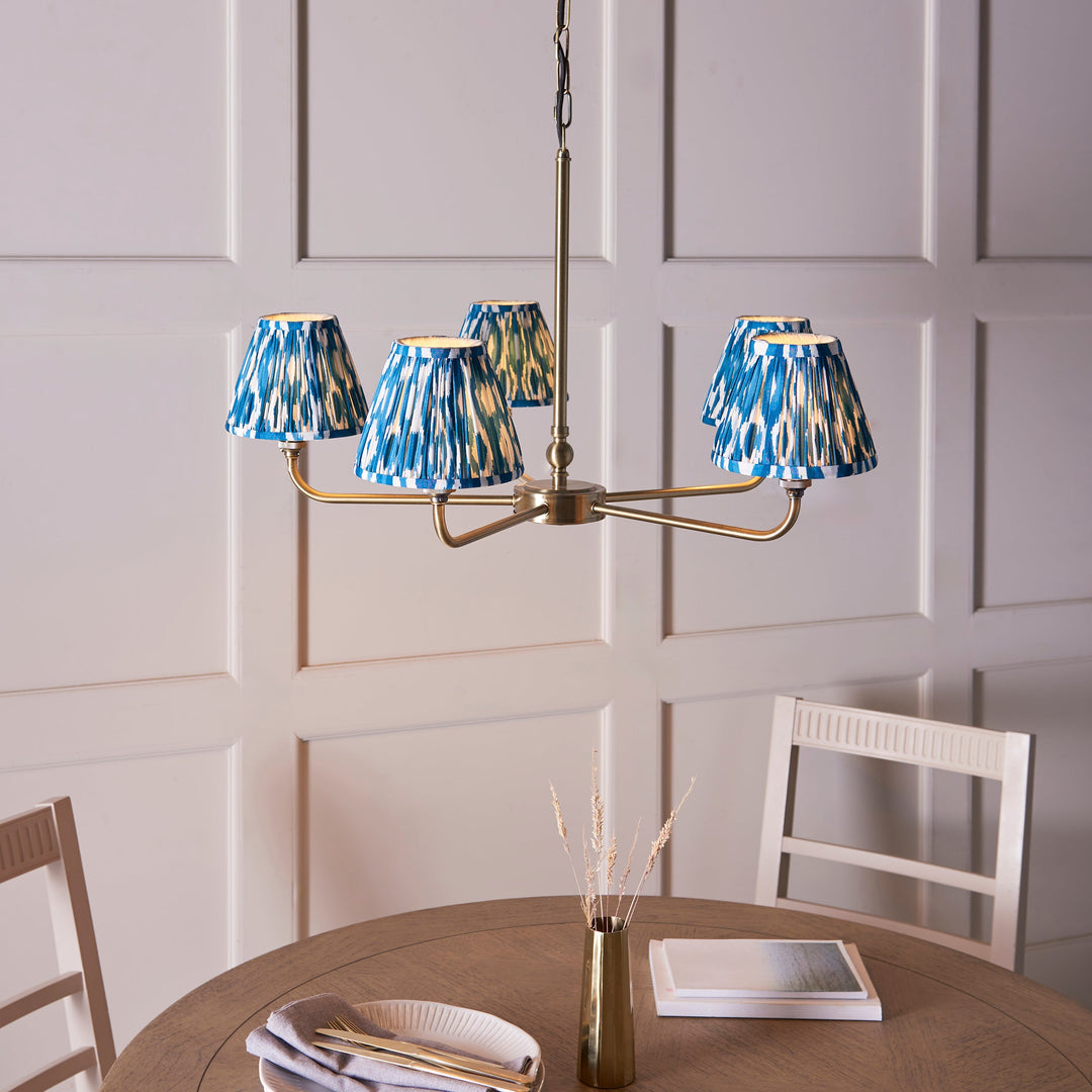 118054 Lille &amp; Ikat 16m 5 Light Pendant Brass Blue