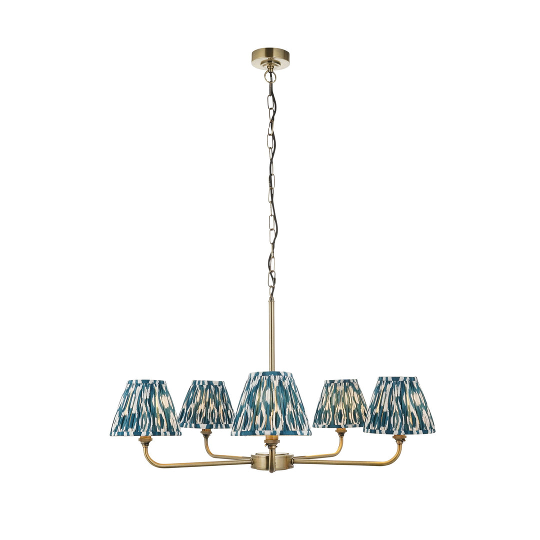 118054 Lille &amp; Ikat 16m 5 Light Pendant Brass Blue