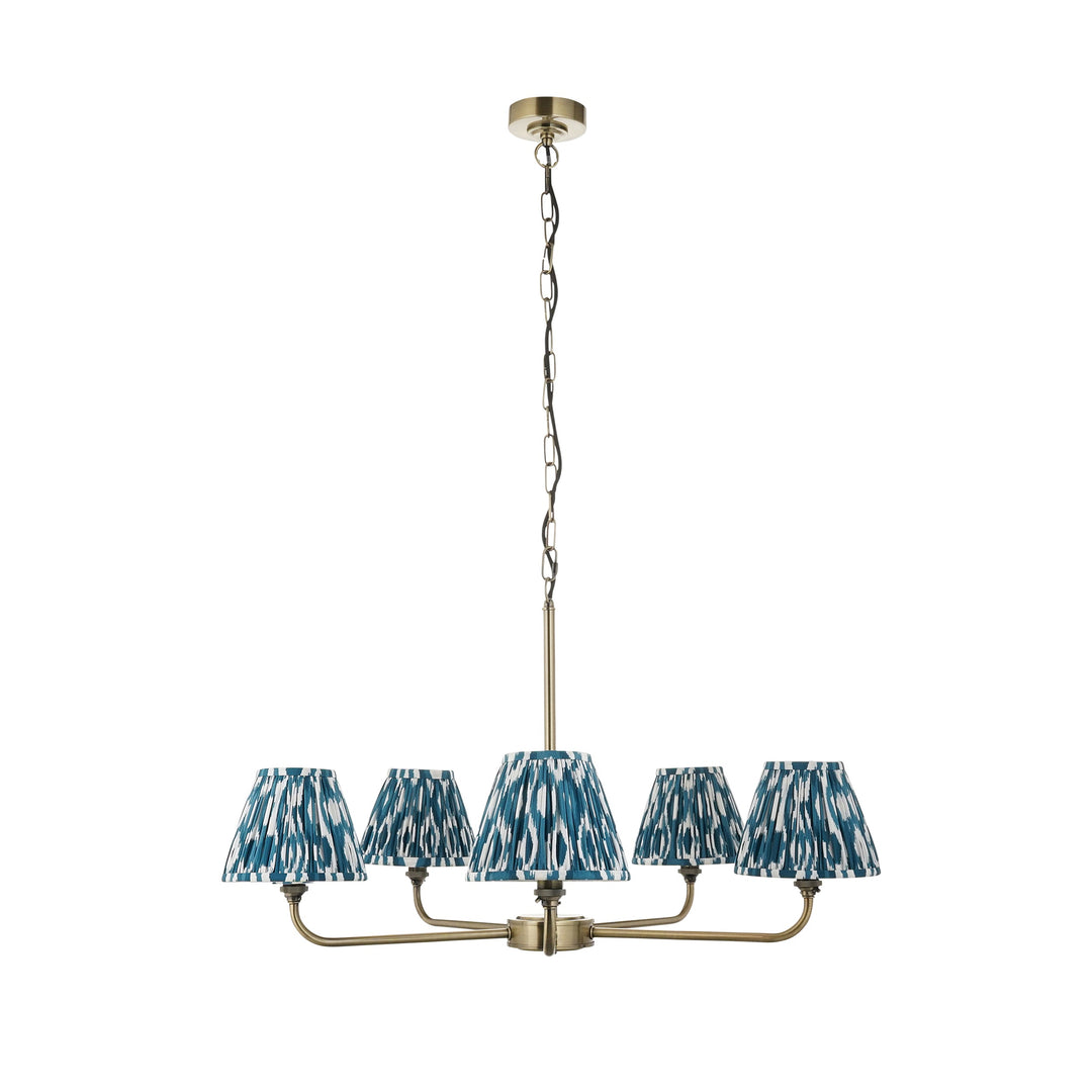 118054 Lille &amp; Ikat 16m 5 Light Pendant Brass Blue