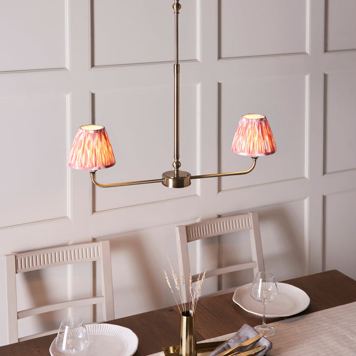 118077 Lille &amp; Ikat 16cm 2 Light Pendant Brass Pink
