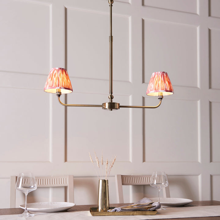 118077 Lille &amp; Ikat 16cm 2 Light Pendant Brass Pink