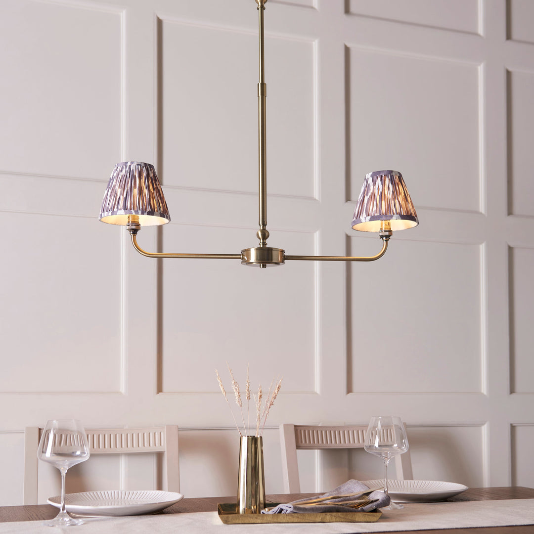 118085 Lille &amp; Ikat 16cm 2 Light Pendant Brass Grey