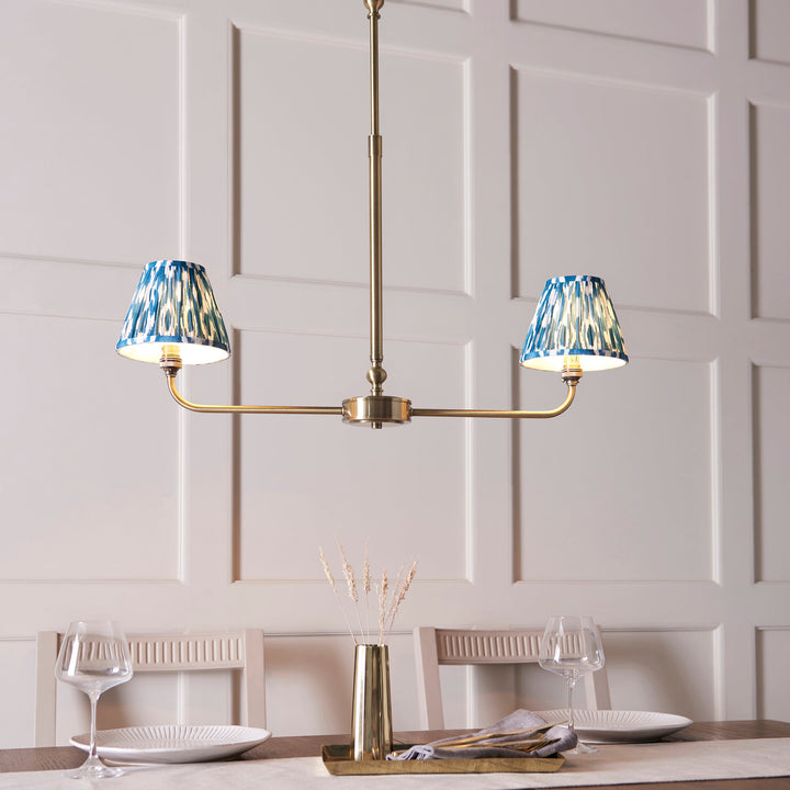118086 Lille &amp; Ikat 16cm 2 Light Pendant Brass Blue