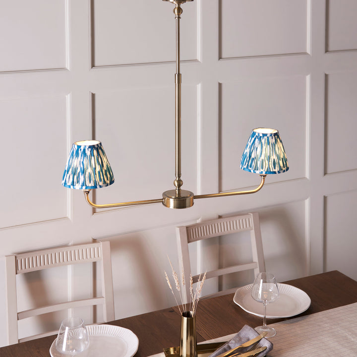 118086 Lille &amp; Ikat 16cm 2 Light Pendant Brass Blue