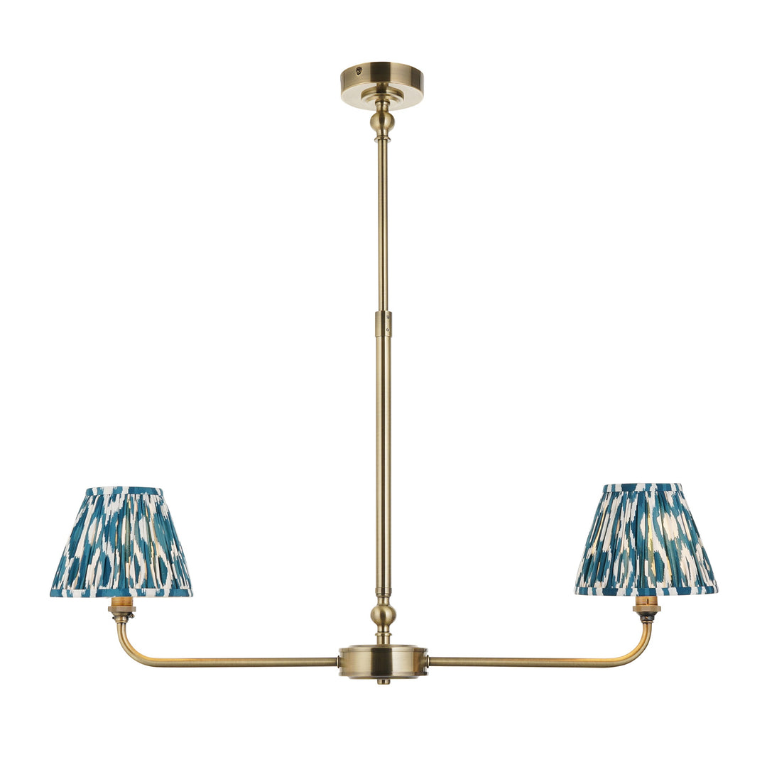 118086 Lille &amp; Ikat 16cm 2 Light Pendant Brass Blue