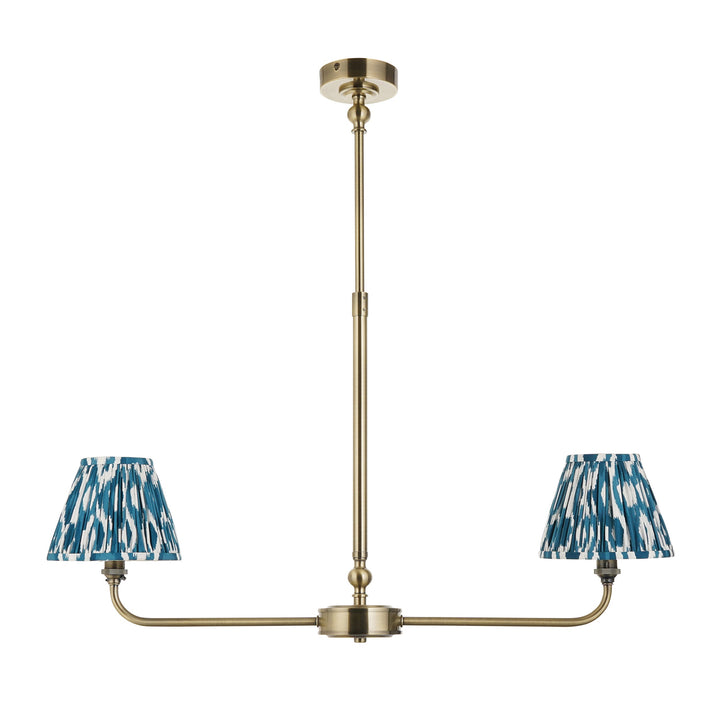 118086 Lille &amp; Ikat 16cm 2 Light Pendant Brass Blue