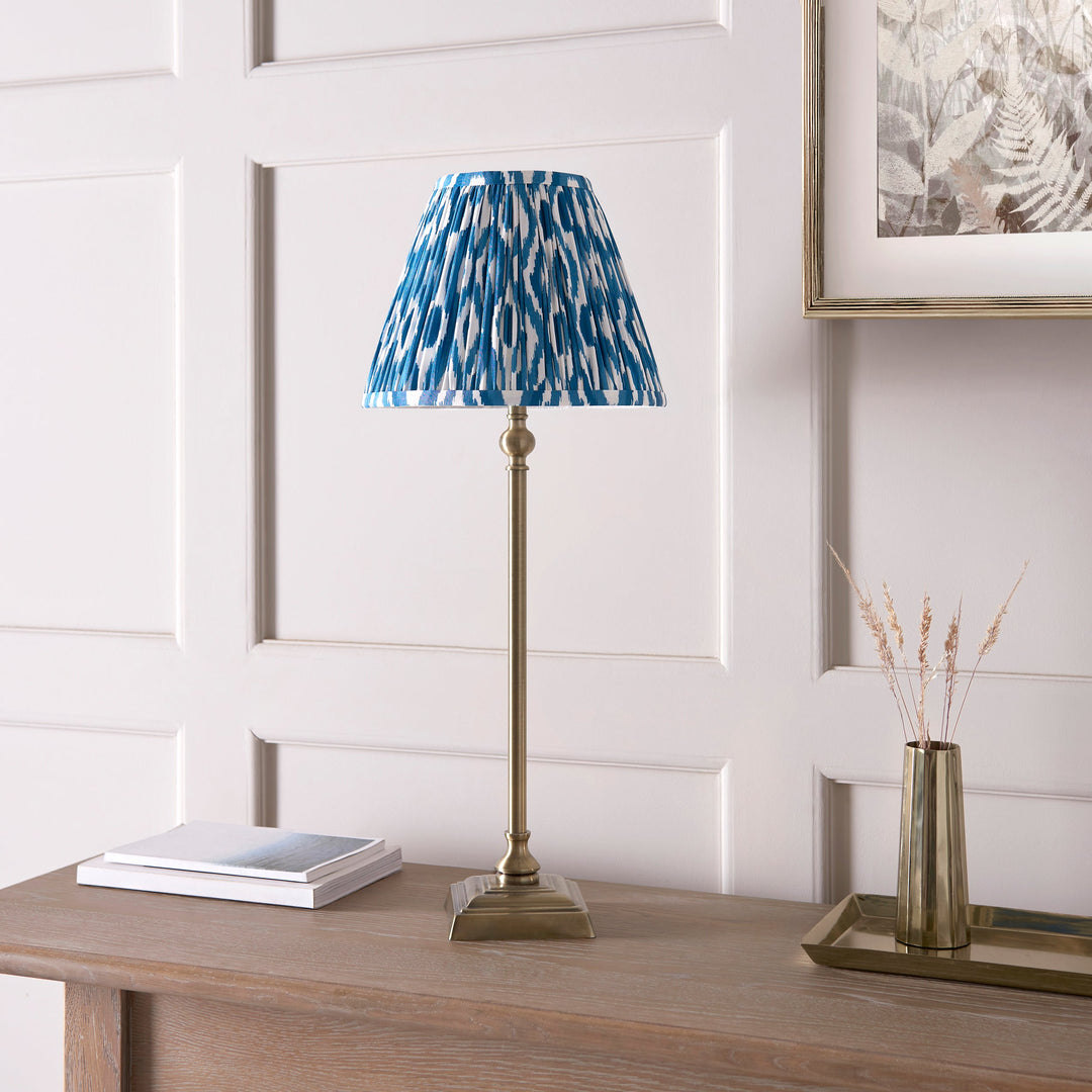 118145 Lille &amp; Ikat 25cm Table Lamp Brass Blue