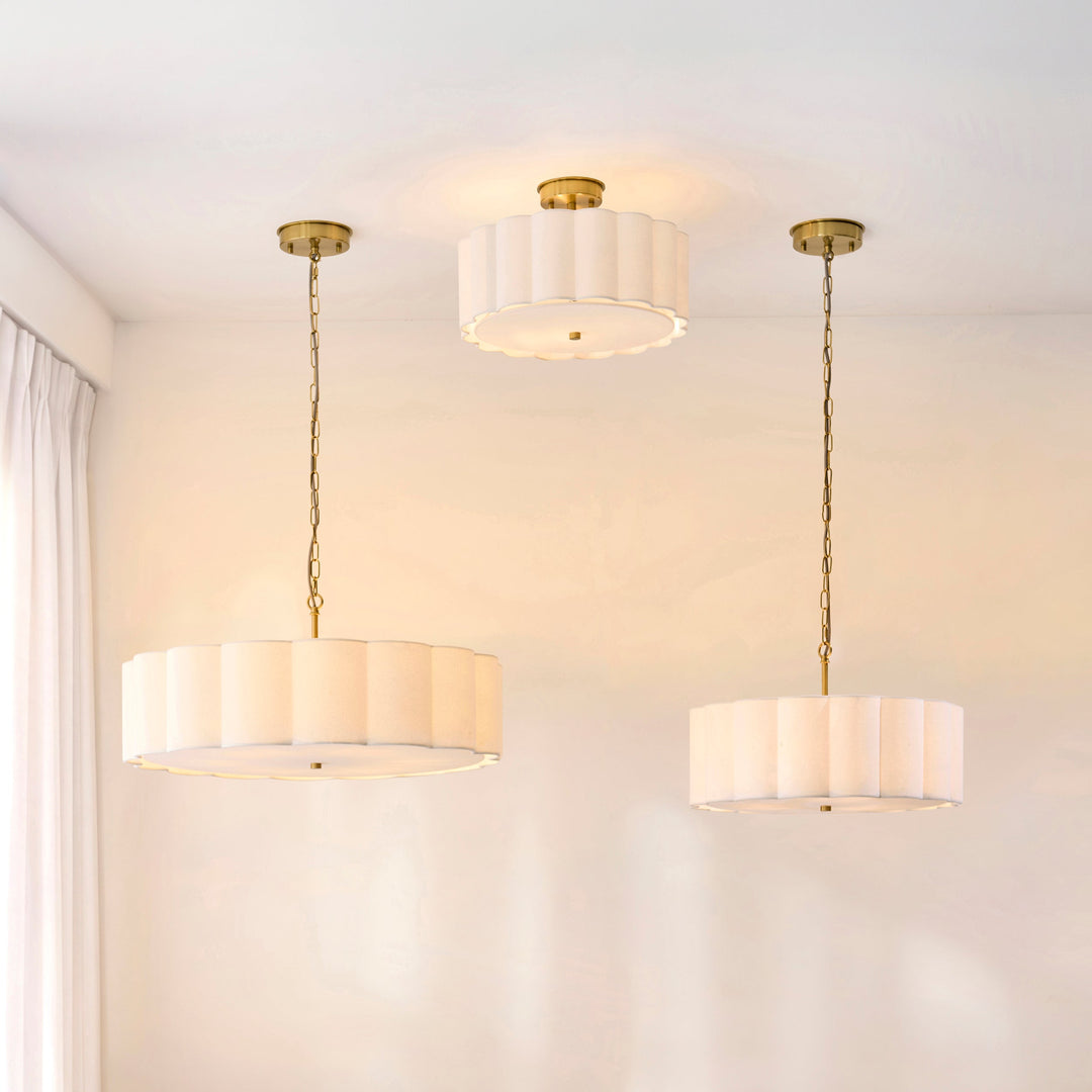 118592 Serene 3 Light Pendant Brass White