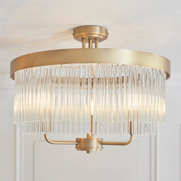 119109 Clermont 3 Light Semi Flush Ceiling Brass