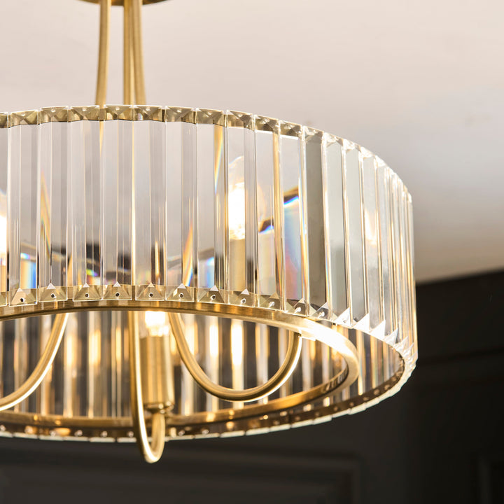 119609 Visconti 3 Light Semi Flush Ceiling Brass