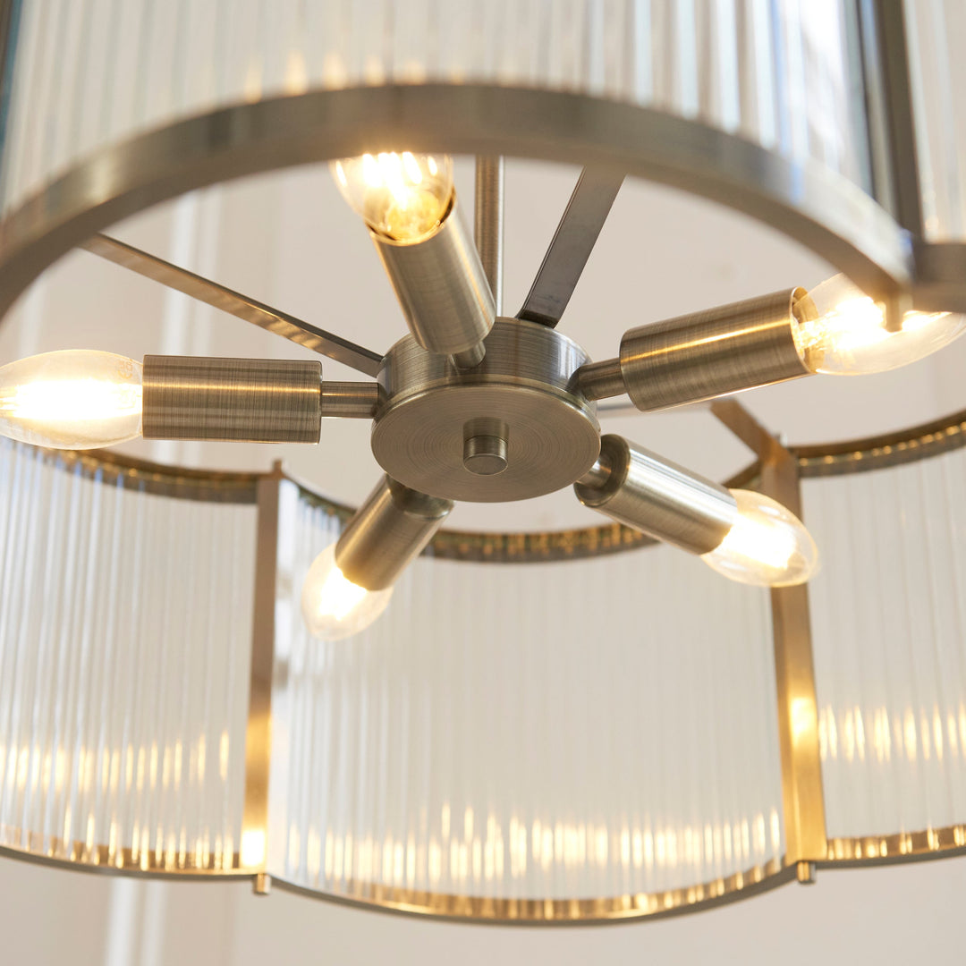 120091 Ridgeton Scallop 5 Light Pendant Brass