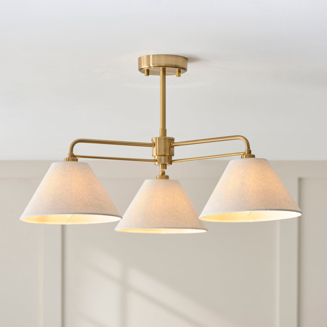 120303 Wallbridge 3 Light Semi Flush Ceiling Brass