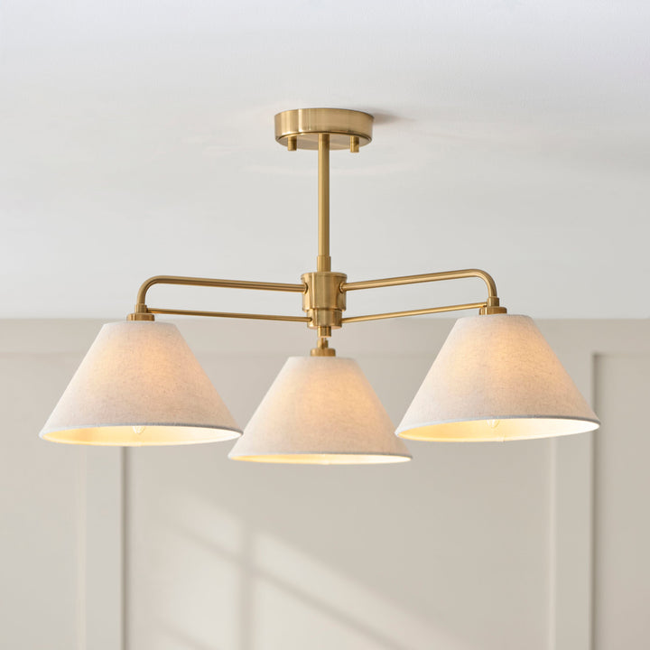 120303 Wallbridge 3 Light Semi Flush Ceiling Brass