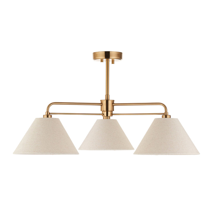 120303 Wallbridge 3 Light Semi Flush Ceiling Brass