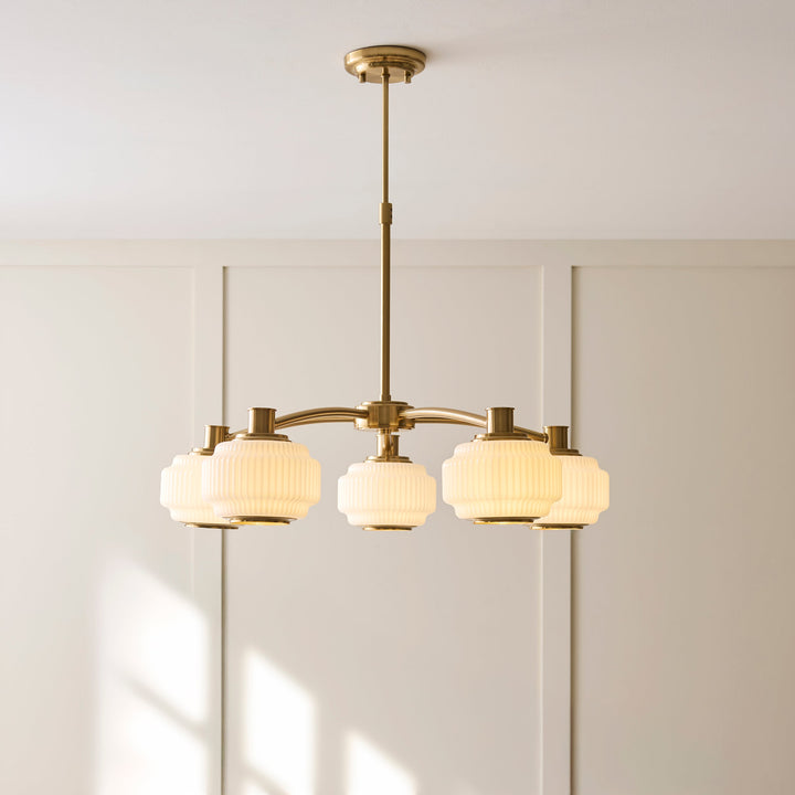 122785 Evora 5 Light Pendant Brass Opal